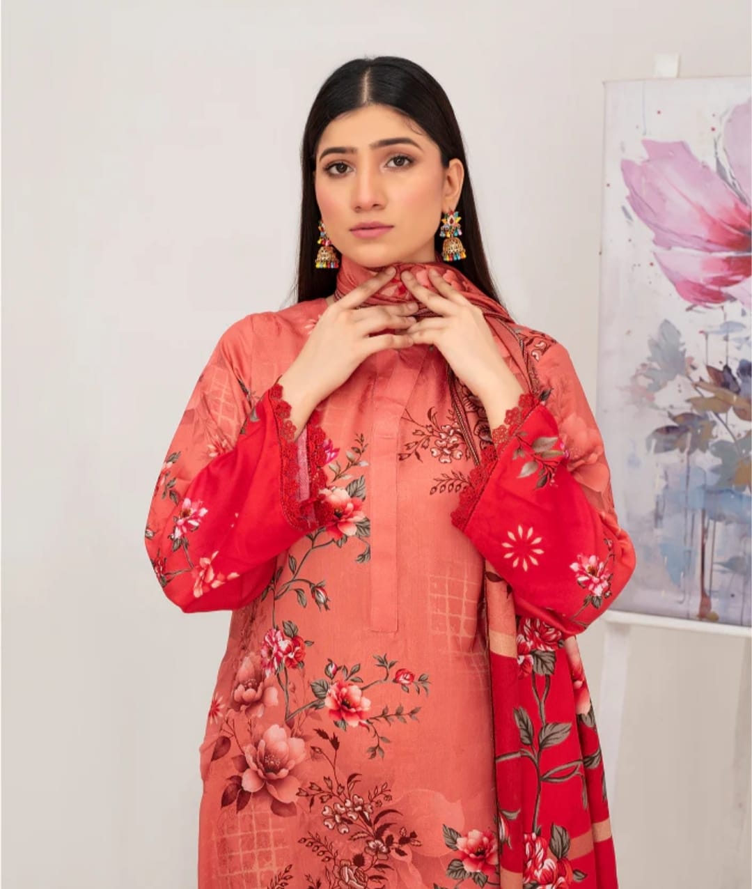 Elegant Embroidered Lawn Suit – Pink with Floral
