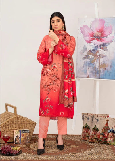 Elegant Embroidered Lawn Suit – Pink with Floral