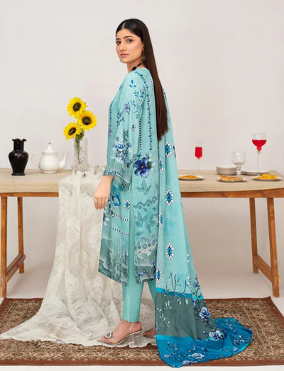 Elegant Embroidered Lawn Suit – Light Blue with Floral