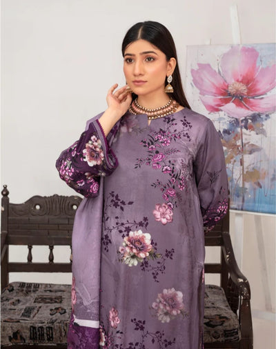 Elegant Embroidered Lawn Suit – Purple with Floral