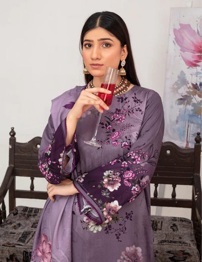 Elegant Embroidered Lawn Suit – Purple with Floral