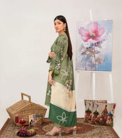 Elegant Embroidered Lawn Suit – Green with Floral