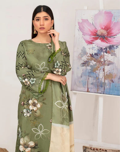 Elegant Embroidered Lawn Suit – Green with Floral