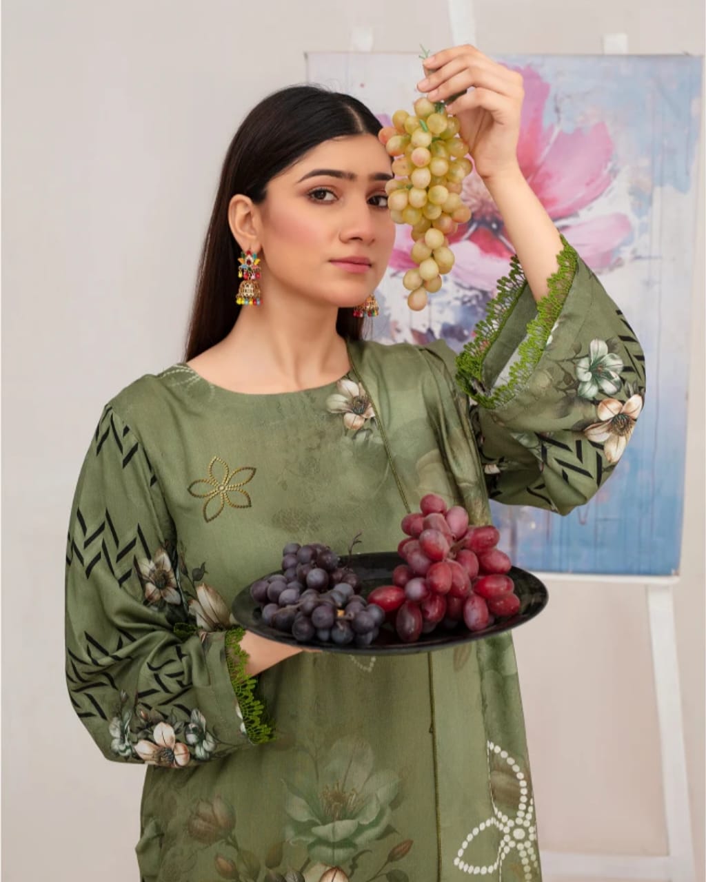Elegant Embroidered Lawn Suit – Green with Floral