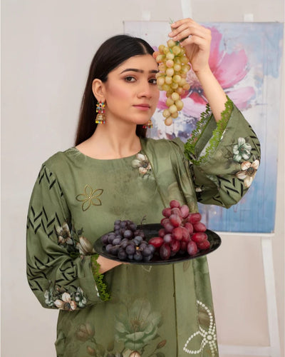 Elegant Embroidered Lawn Suit – Green with Floral