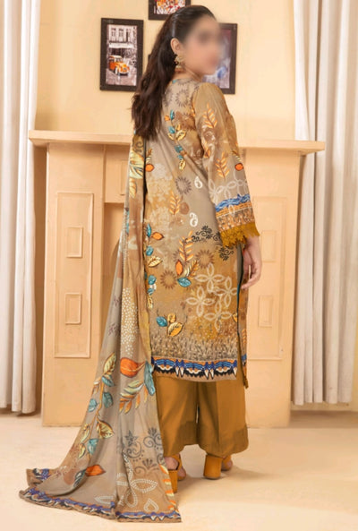 Elegant Embroidered Lawn Suit – Golden Beige with Floral