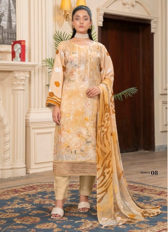 Luxury Striped Viscose Digital Print Unstitched 3-Piece Suit