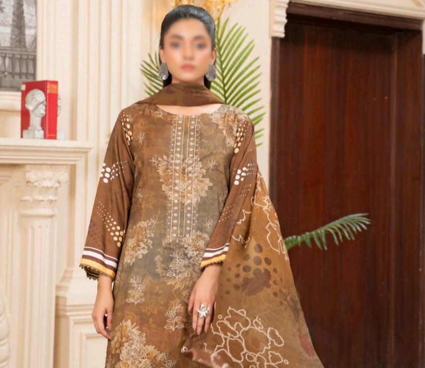 Elegant Premium Viscose 3-Piece Suit with Embroidered Print