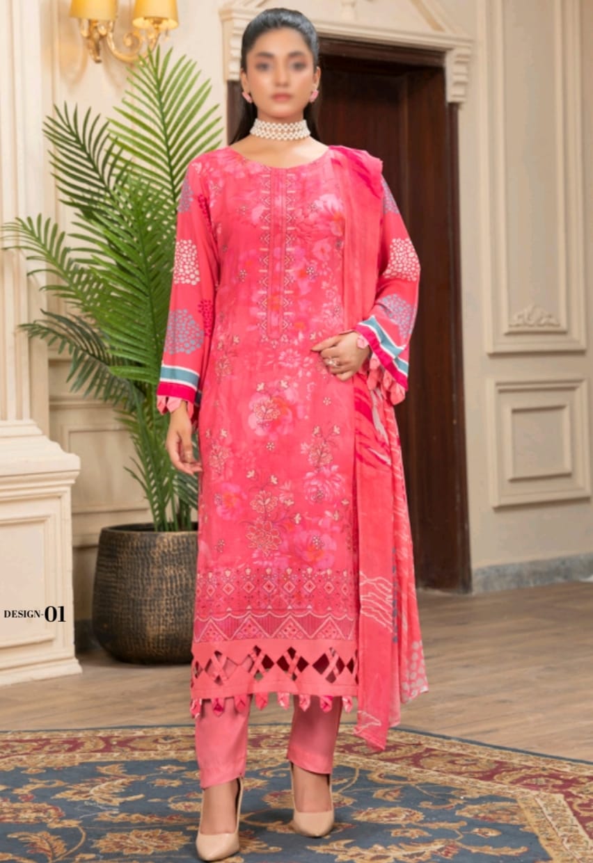 Classic 3-Piece Unstitched Viscose Outfit with Digital Print